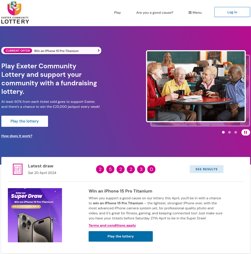 Exeter Community Lottery homepage