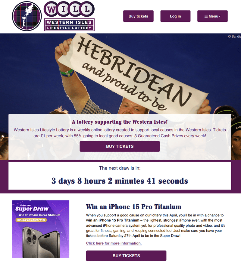 Western Isles Lifestyle Lottery homepage