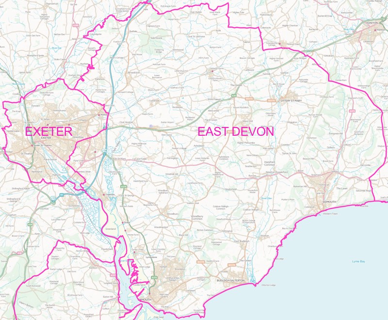 Exeter and East Devon constituency boundaries