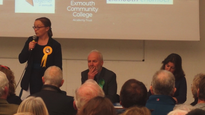 Eleanor Rylance speaking at hustings at Exmouth Community College