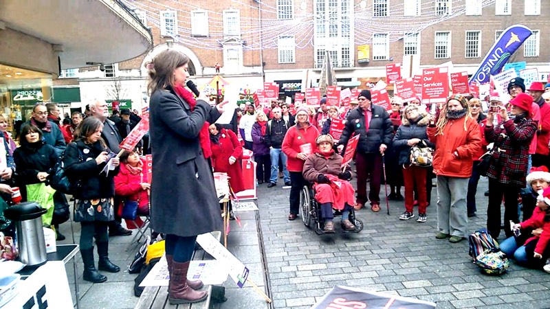Claire Wright speaking at a rally in Exeter