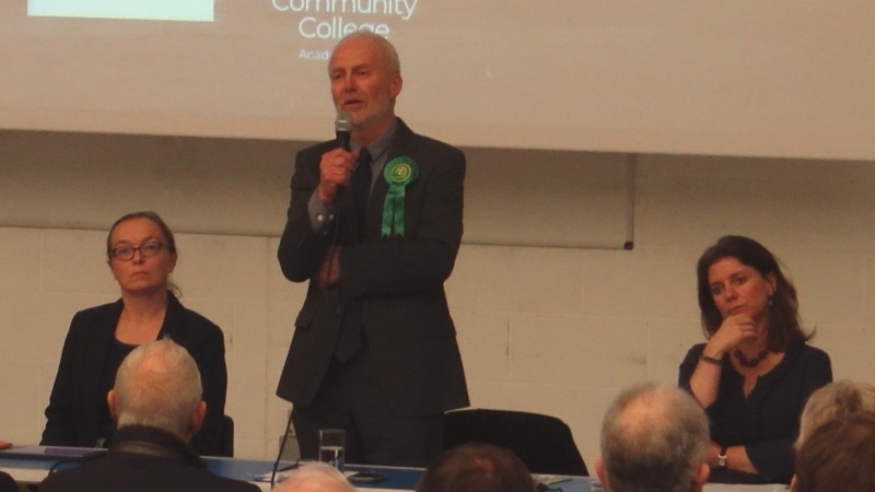 Henry Gent speaking at hustings at Exmouth Community College