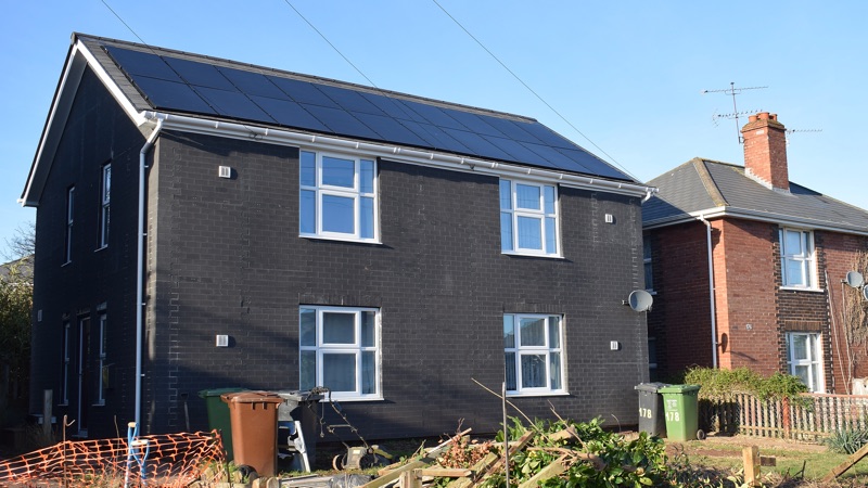 Exeter net zero carbon housing pilot project in Chestnut Avenue in Wonford