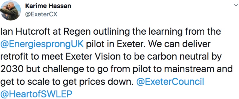 Exeter net zero carbon housing pilot project Karime Hassan tweet