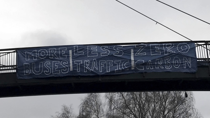 Exeter Youth Strike 4 Climate banners on Western Way footbridge