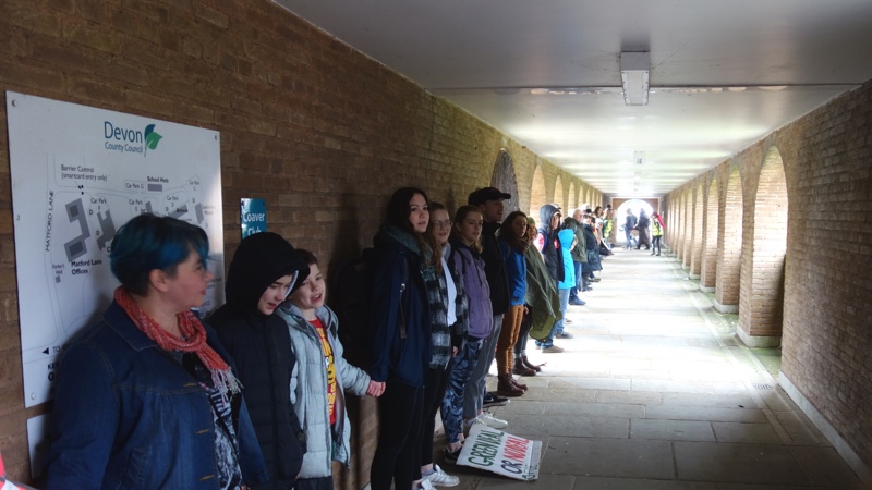 Exeter Youth Strike 4 Climate form human chain at Devon County Hall cloisters
