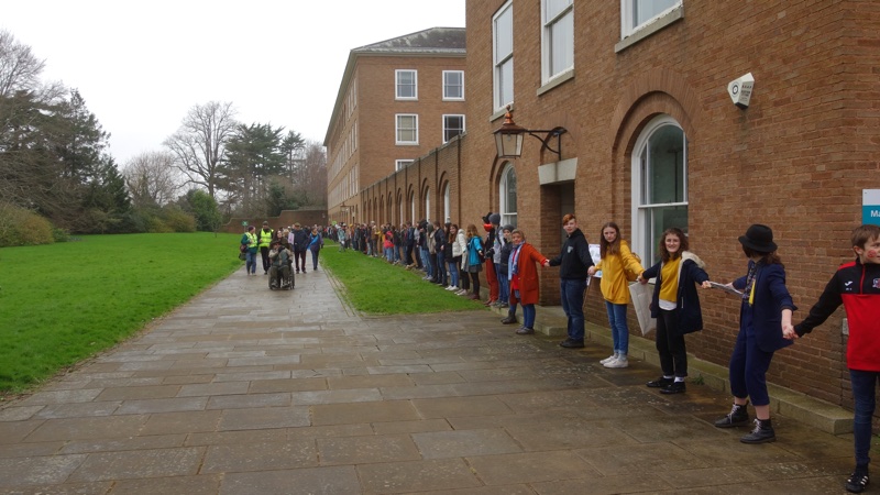 Exeter Youth Strike 4 Climate form human chain at Devon County Hall