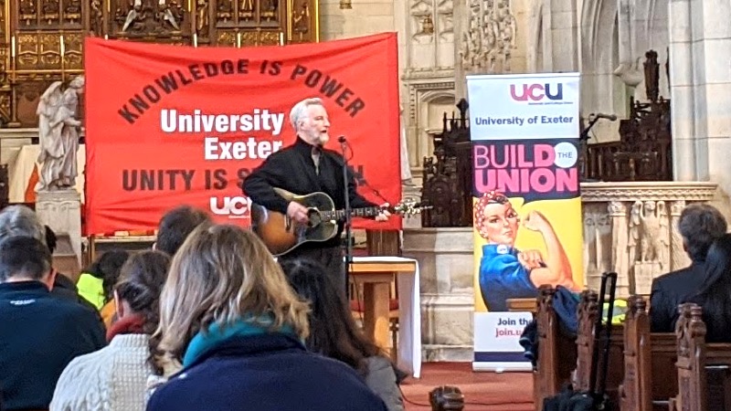 Exeter University & College Union strike third week rally at St David's Church - Billy Bragg concert