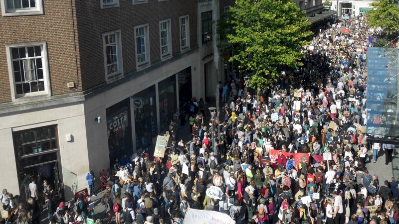 Exeter global strike for climate fills Bedford Place in September 2019