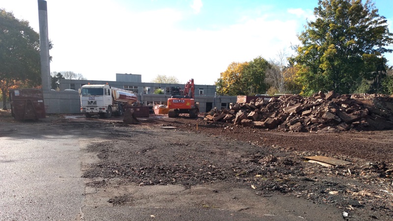 Demolition in progress at the new Royal Devon & Exeter Hospital NHS Trust car parking site