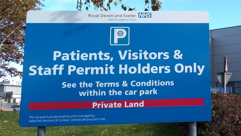 Royal Devon & Exeter Hospital Wonford NHS Trust parking sign