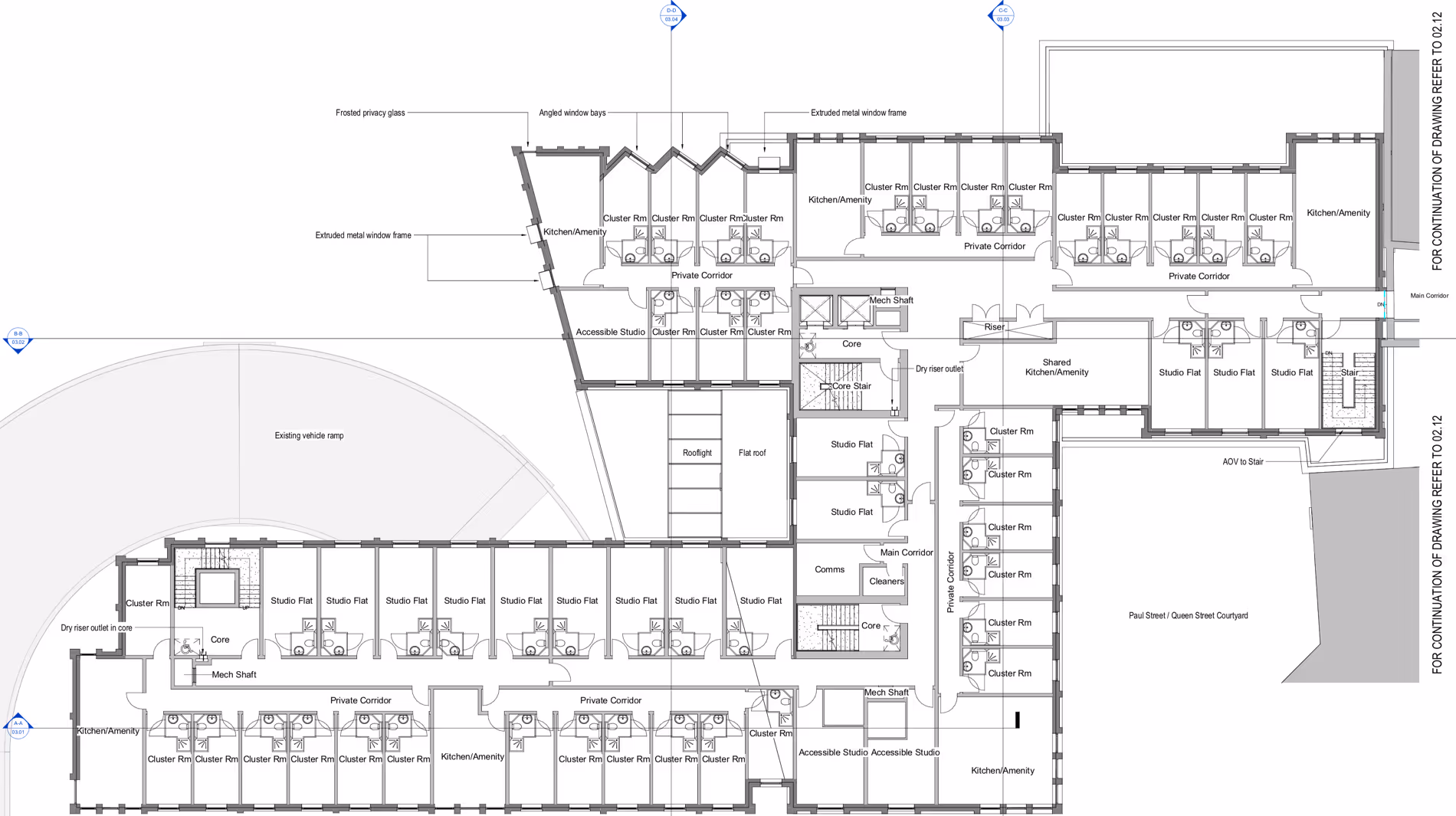 Harlequins co-living block first floor plan (excluding studios on Queen Street)