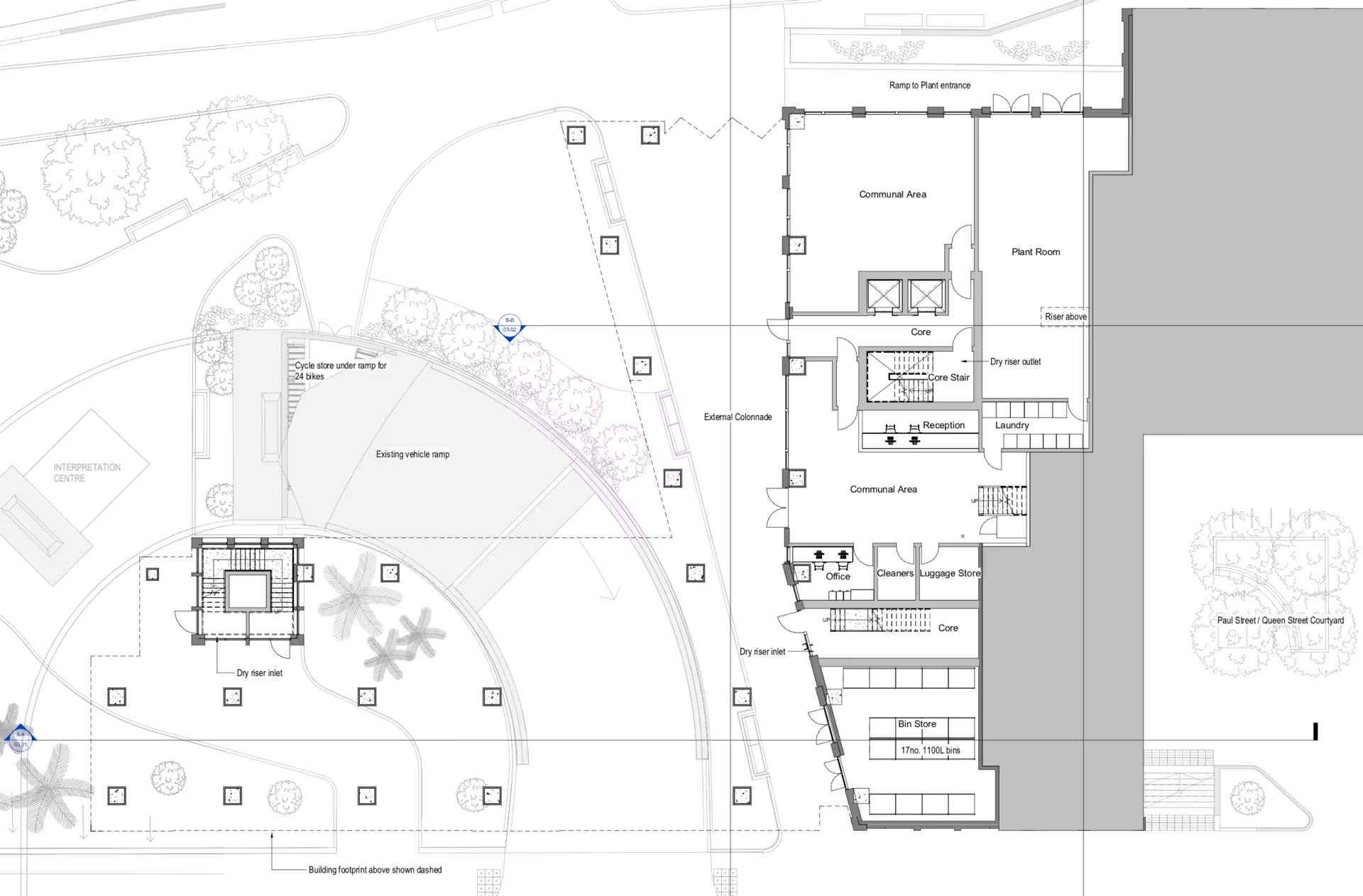 Harlequins co-living block lower ground floor plan showing amenity space