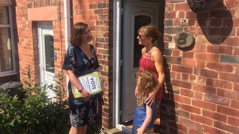 Independent councillor Jemima Moore campaigning in Newtown during the 2019 Exeter local elections