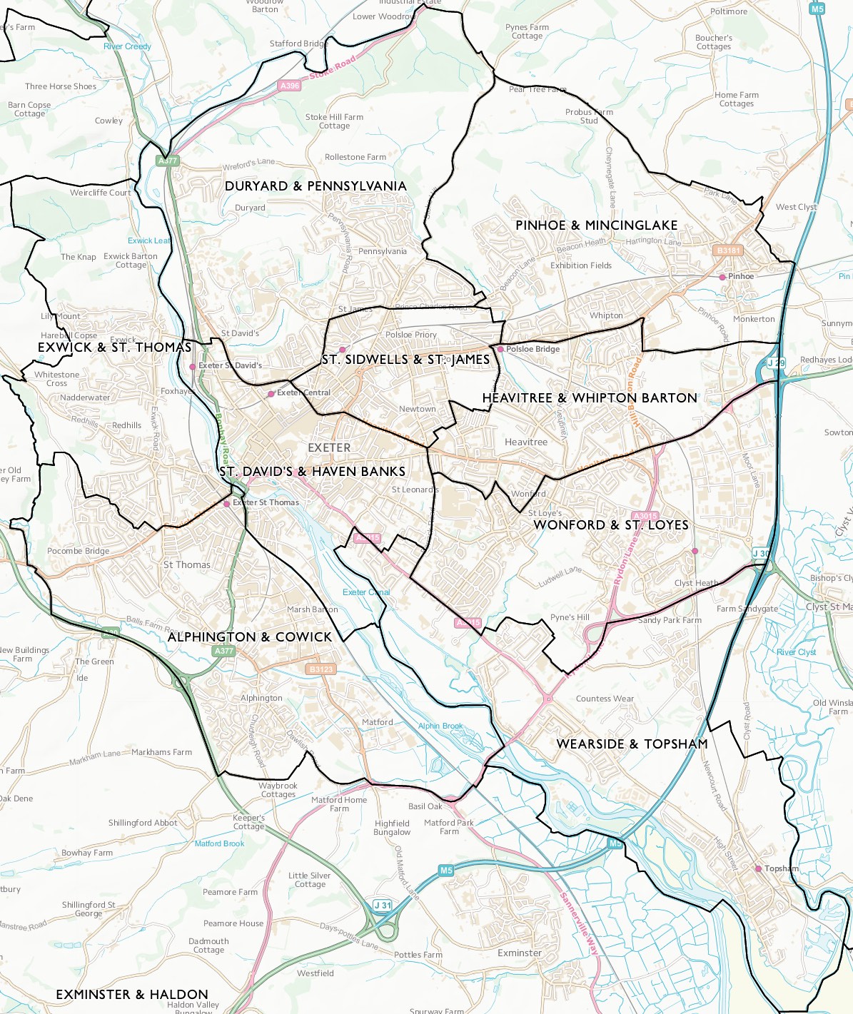 Devon County Council Exeter electoral divisions map