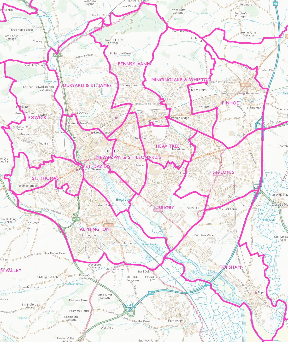 Exeter City Council electoral wards map