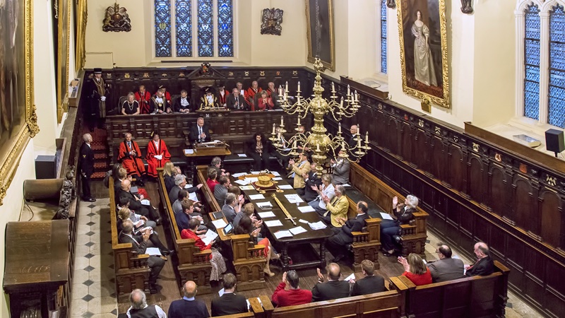 Exeter City Council in session at Exeter Guildhall - Inauguration of Lord Mayor