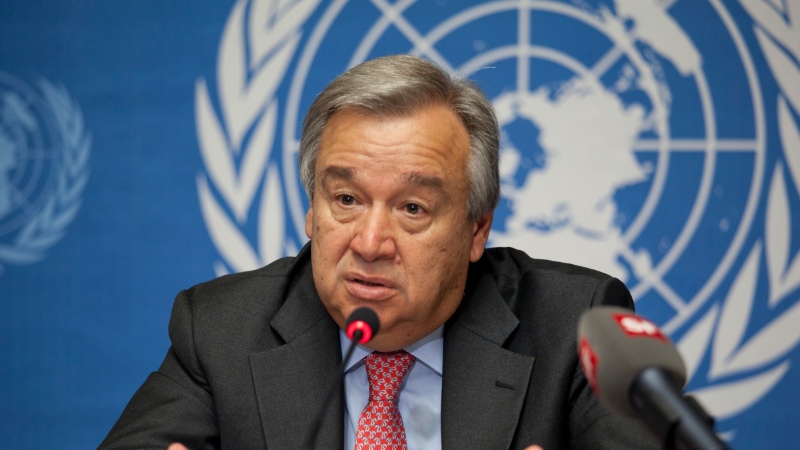 UN Secretary General António Guterres briefs the media