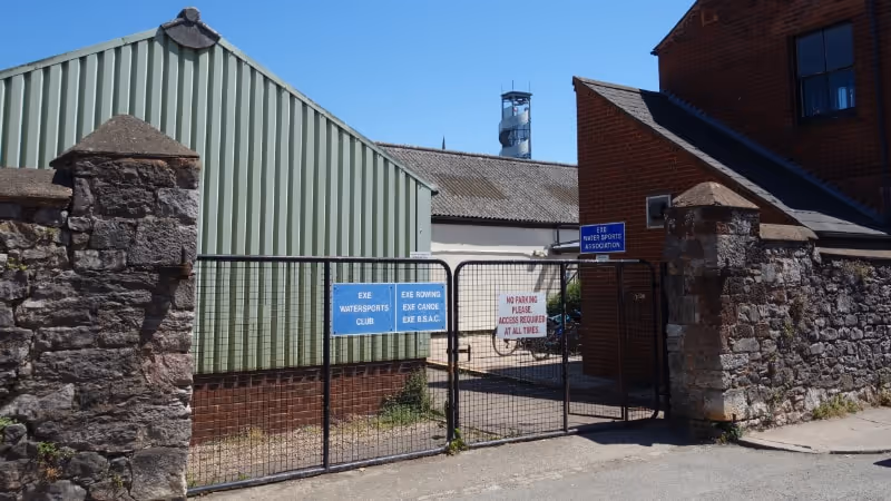 Exeter Ship Canal Liveable Exeter development site listed wall, gateway and piers at Exe Water Sports Association