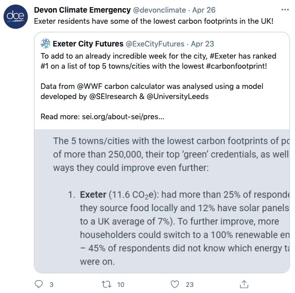 Devon Climate Emergency Response Group quote retweet