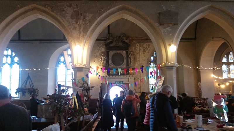 Traders inside St Thomas' Church