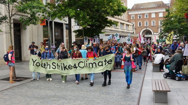 Youth Strike for Climate march banner in Bedford Square