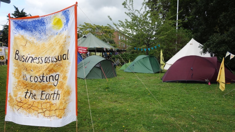 County Hall protest camp business as usual banner