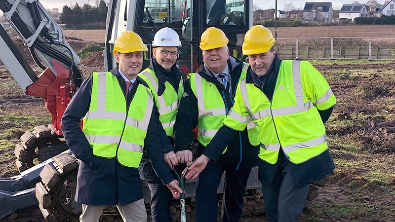 Karime Hassan, Phil Bialyk, Tony Rowe of Exeter Rugby Club and Paul Thomas of Marriott International at Sandy Park hotel development site