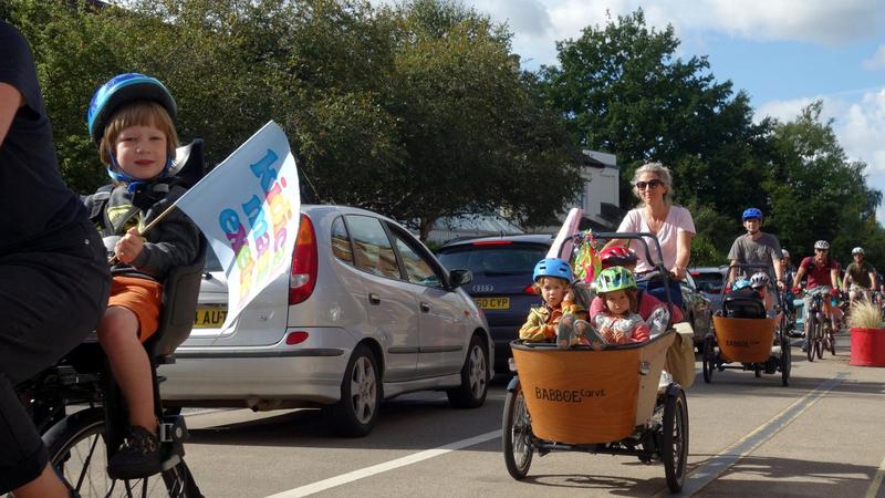 Kidical Mass riders at the third Exeter event in September