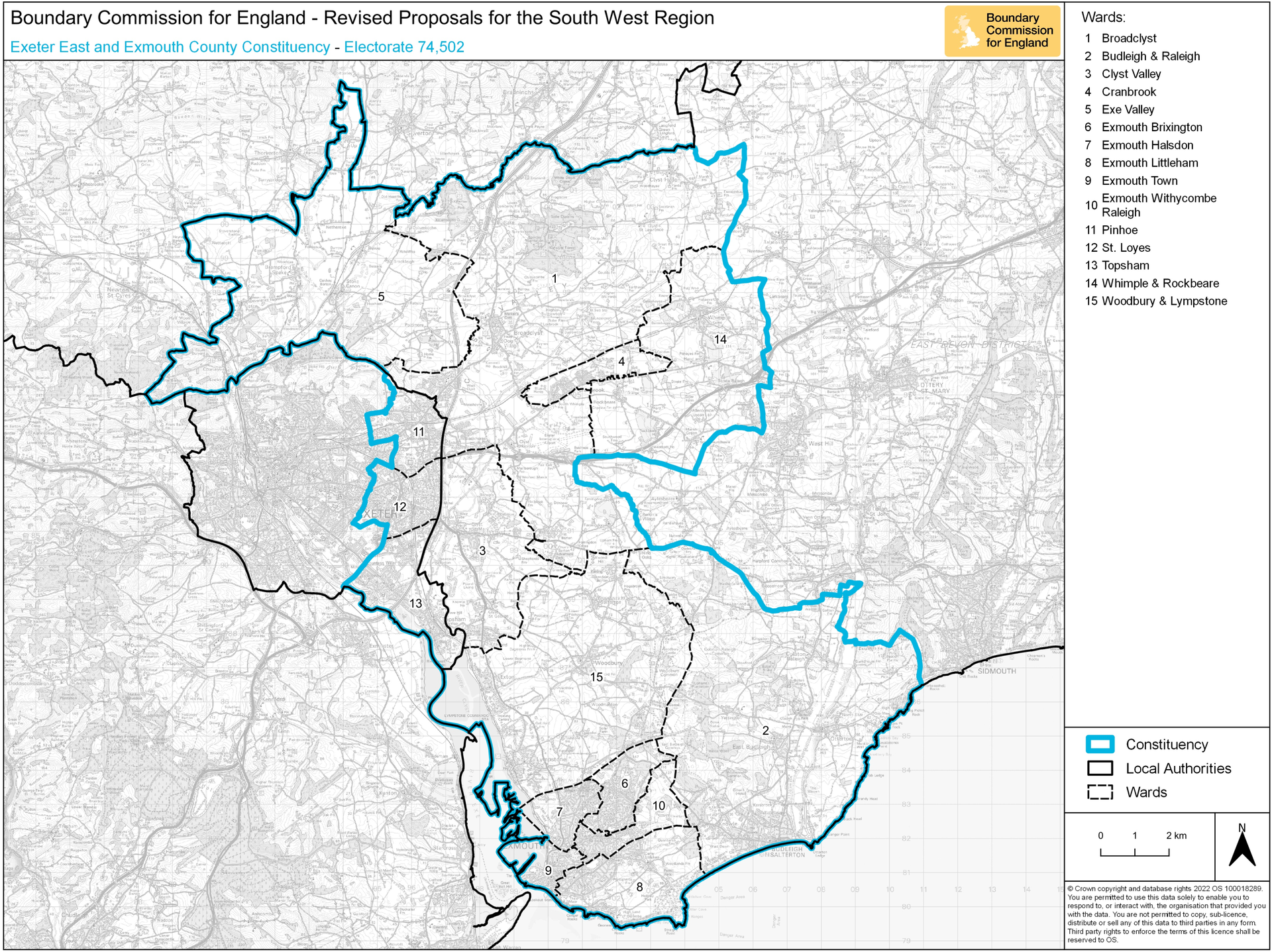 Exmouth and East Exeter county constituency boundary changes final proposals map