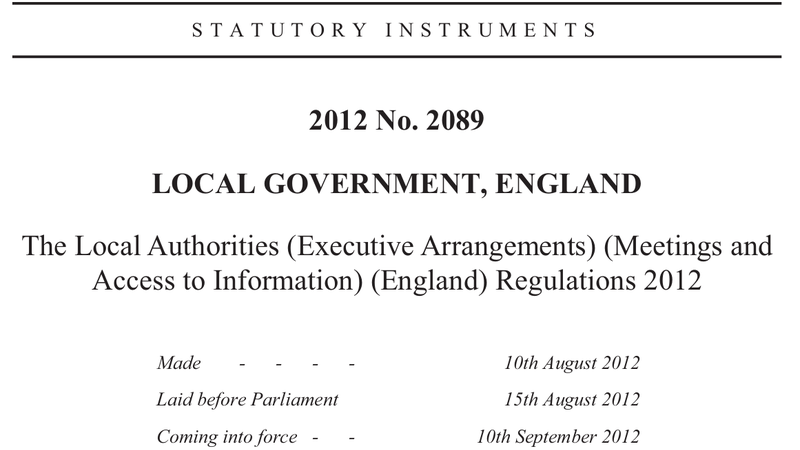 Local Authorities (Executive Arrangements) (Meetings And Access To Information Regulations) England Regulations 2012 frontispiece