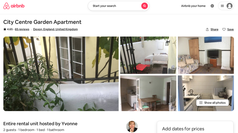 AirBnB website listing page for host Yvonne Atkinson