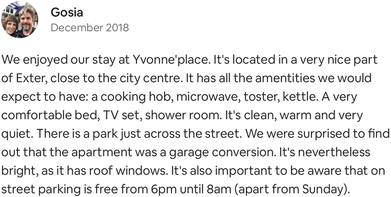 AirBnB review of host Yvonne Atkinson