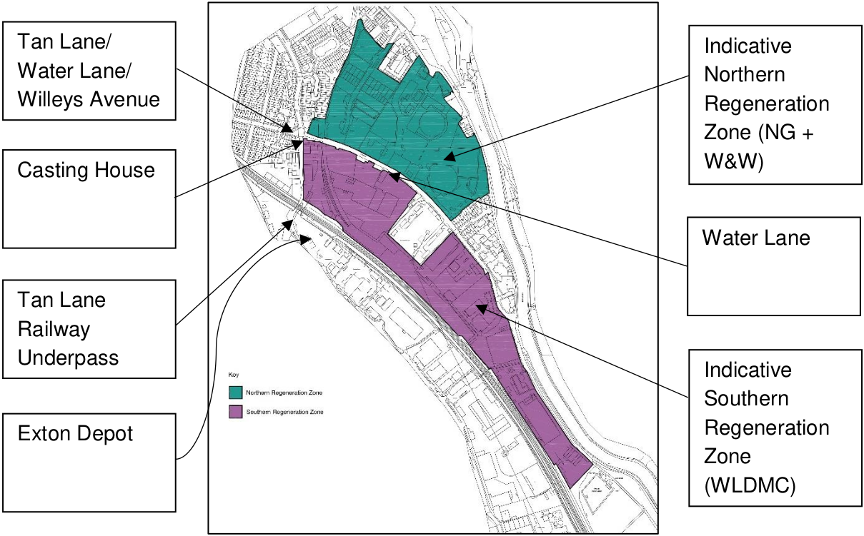 Water Lane development site regeneration zones
