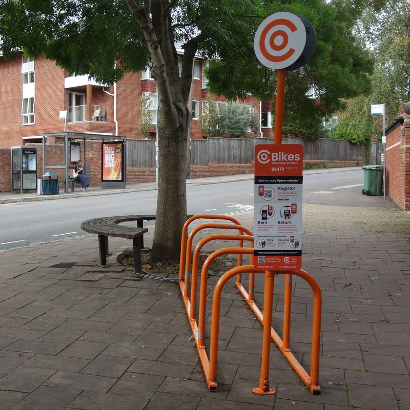 Empty Co-Bikes stand in College Road, Exeter