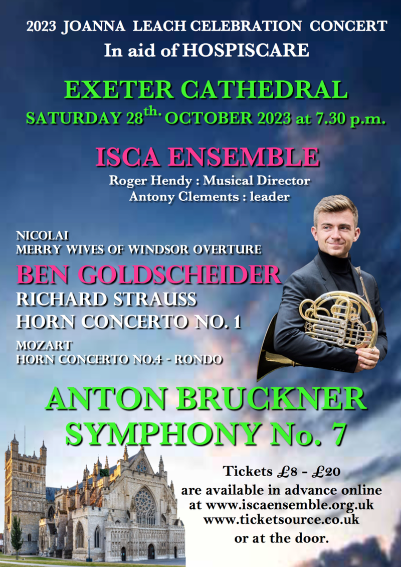 Isca Ensemble concert with Ben Goldscheider on Saturday 28 October 2023 at Exeter Cathedral