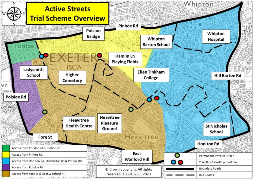 Heavitree & Whipton active streets trial scheme map