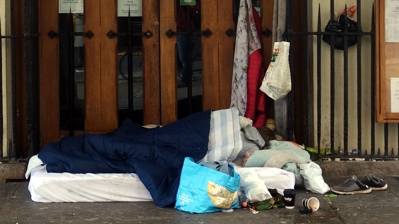Rough sleeper sheltering at Exeter Guildhall