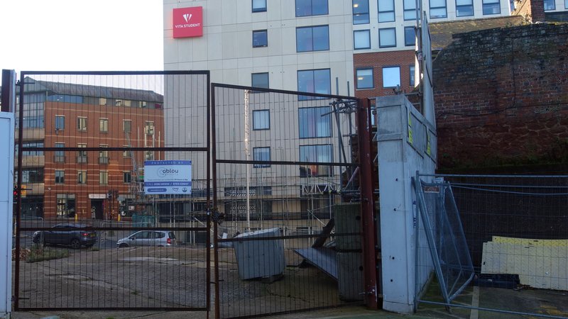 Longbrook Street student accommodation development site showing medieval wall demolition