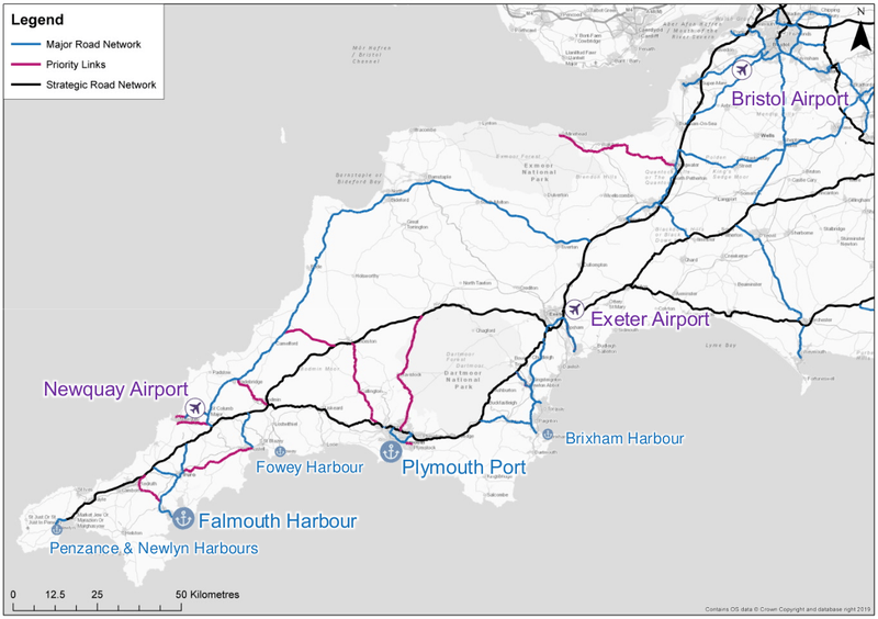 South West international and strategic gateways map