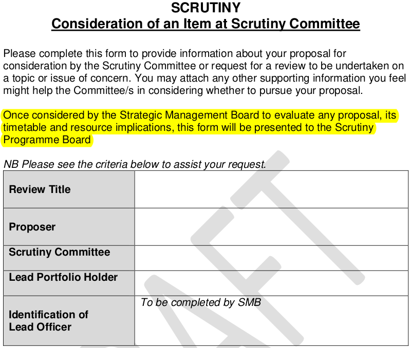 April 2021 Scrutiny Programme Board proposal pro forma