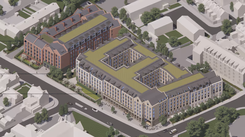 Illustrative aerial view of proposed development from south east