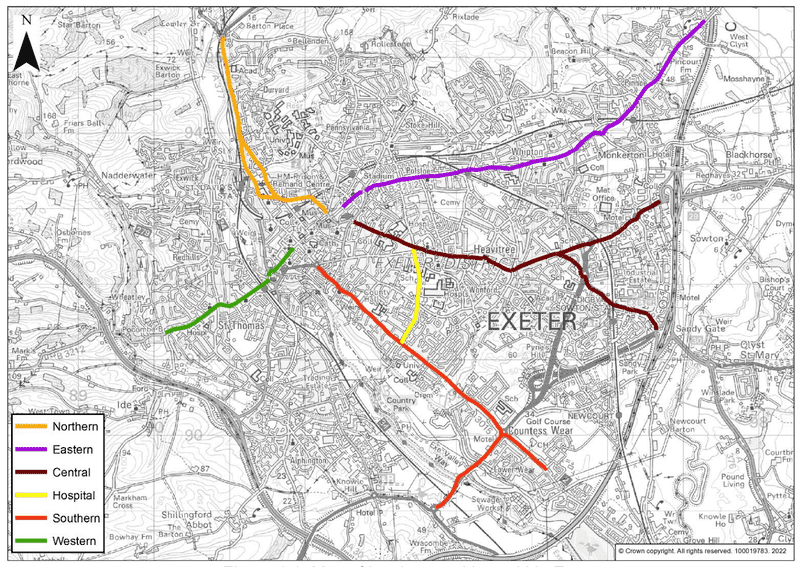Exeter bus corridors map
