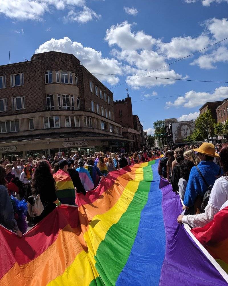 Exeter Pride 2019 High Street flag photograph by Naomi Parkinson