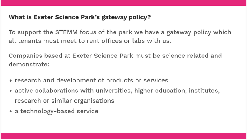 Exeter Science Park gateway policy