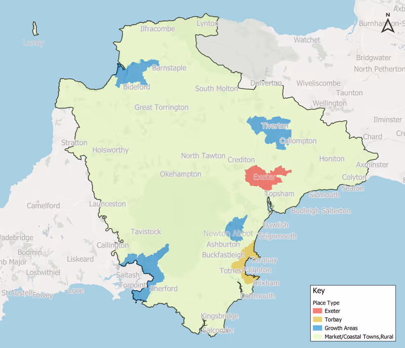 Draft 2025-40 Devon & Torbay Local Transport Plan place types map