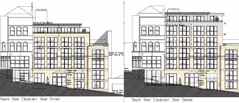 Illustrative West Street elevations of approved vs refused schemes