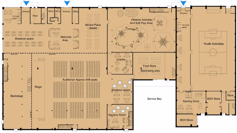 Rediscover Church temporary floor layout at Haven Banks