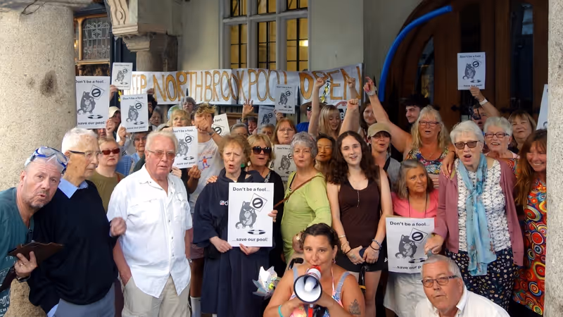 Northbrook Swimming Pool campaign demonstration Exeter Guildhall 13 May 2025