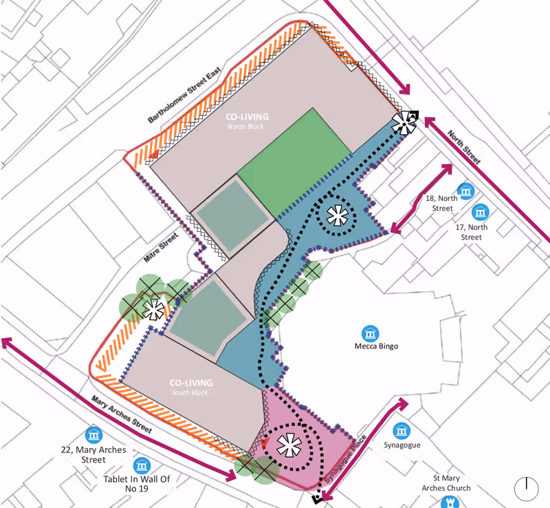 Proposed Mary Arches co-living blocks illustrative layout plan